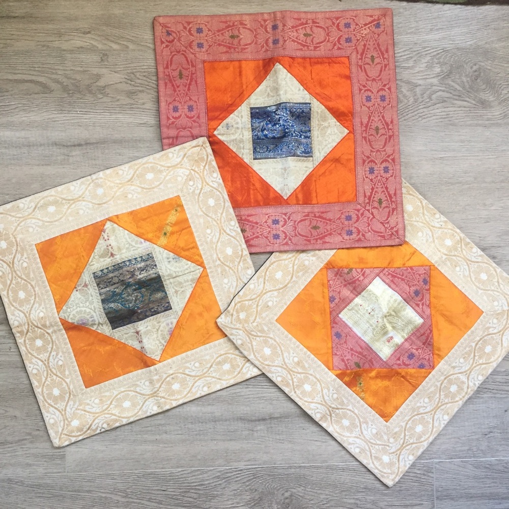 Set of 3 Silk pillowcases from India 15.5” NEW